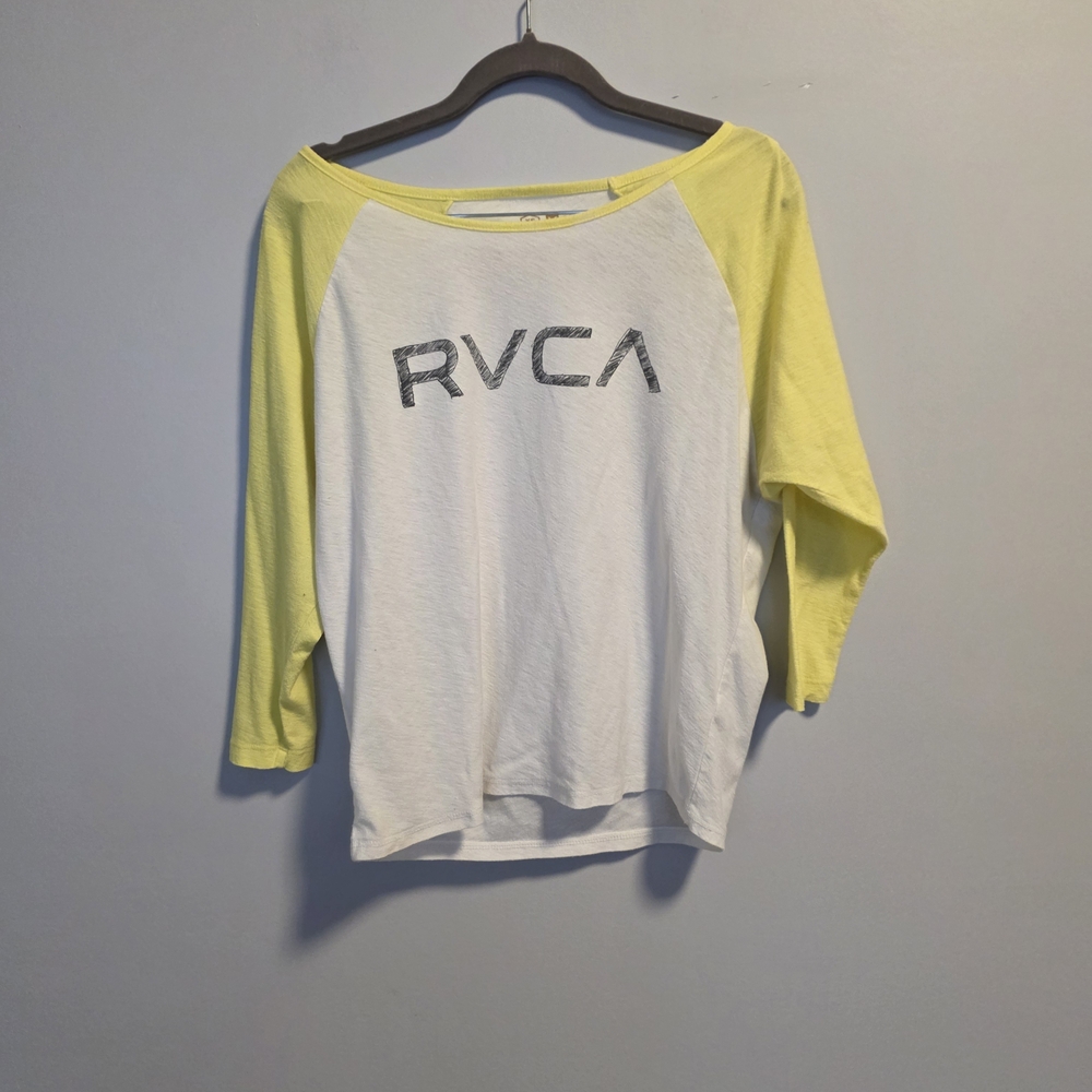 RVCA Women's Long Sleeve Yellow and White Tee
